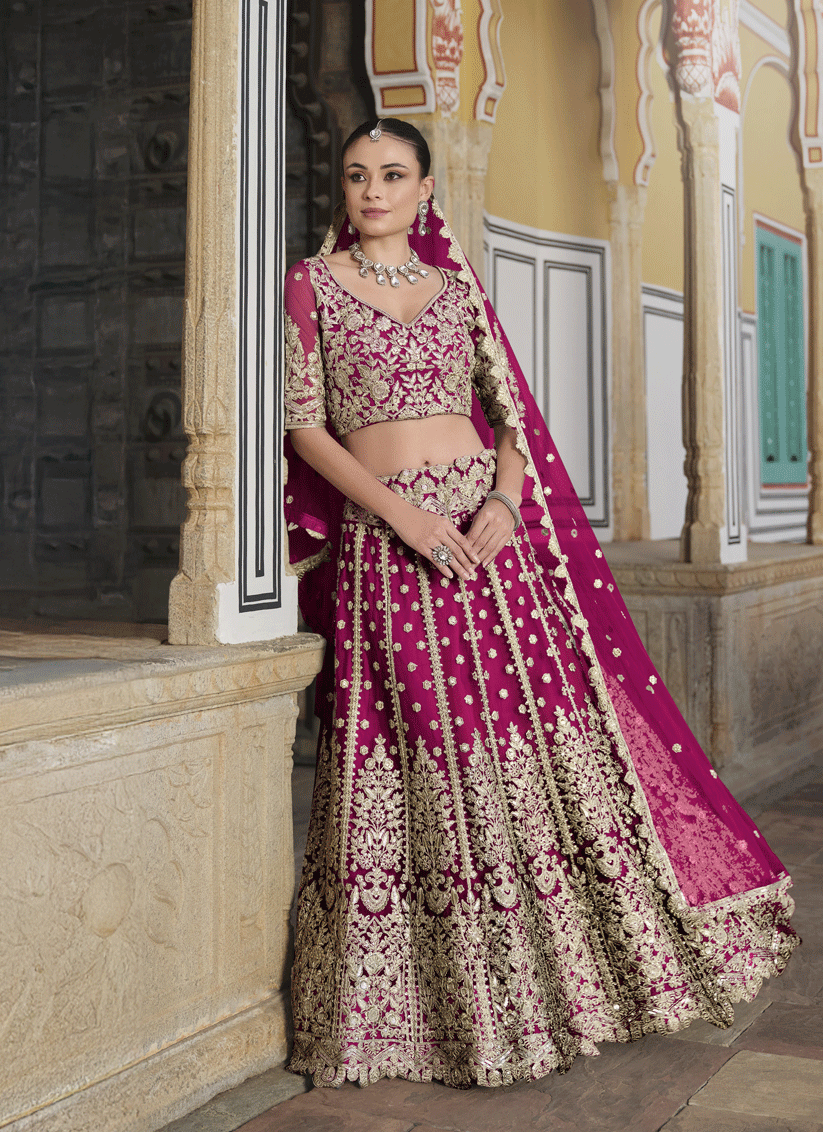 Raspberry Pink Net & Embroidered Lehenga Choli