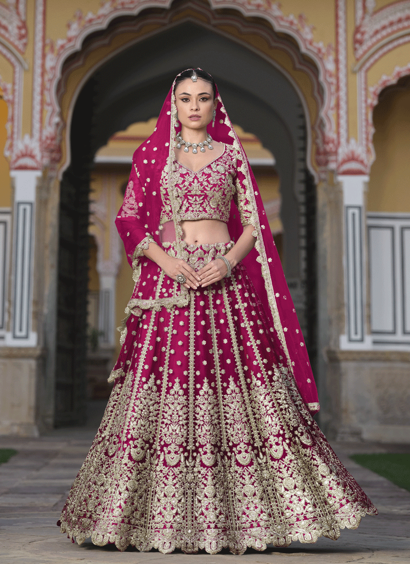 Raspberry Pink Net & Embroidered Lehenga Choli