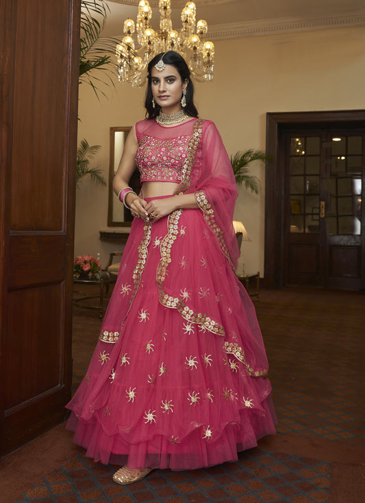 Cherry Pink Net Designer Lehenga Choli