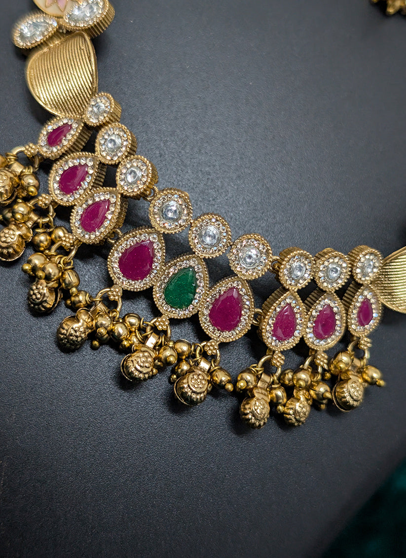 Elegant Stone & Ghughari Studded Heavy Necklace Set
