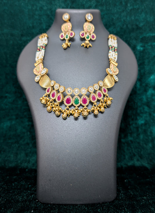 Elegant Stone & Ghughari Studded Heavy Necklace Set