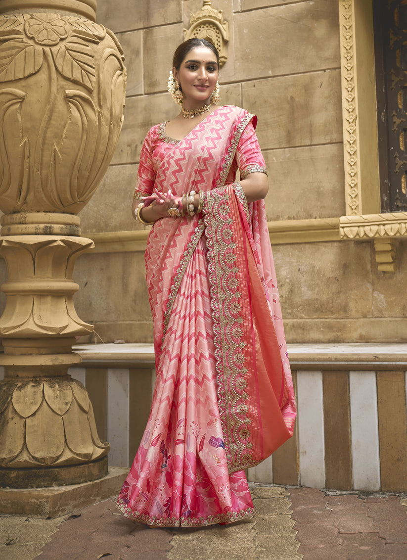 Blush Pink Gajji Silk Designer Saree for Wedding
