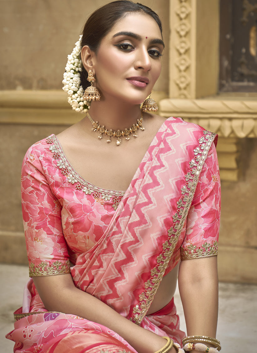Blush Pink Gajji Silk Designer Saree for Wedding