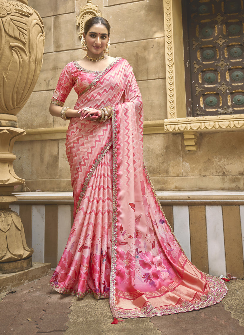 Blush Pink Gajji Silk Designer Saree for Wedding