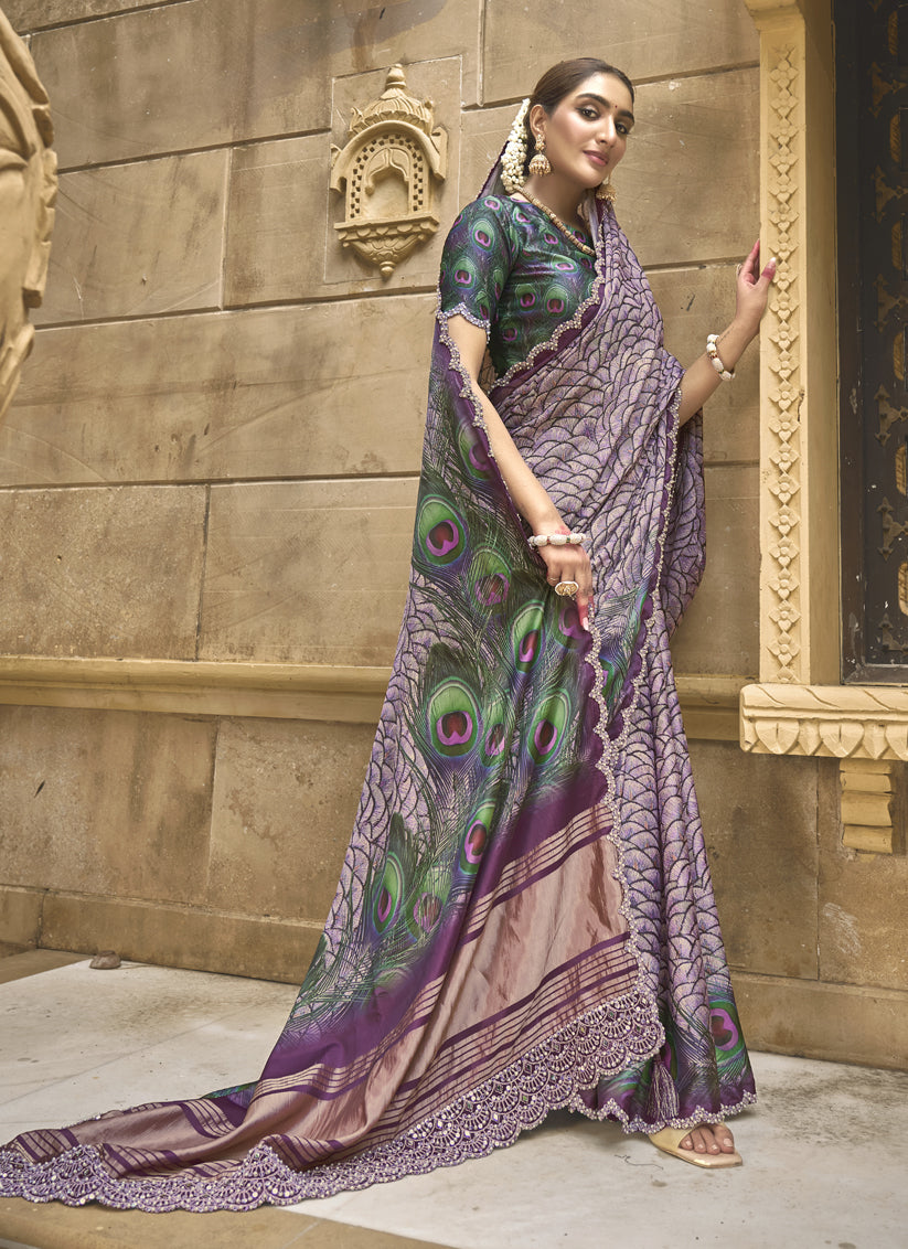 Mauve Gajji Silk Designer Saree for Wedding