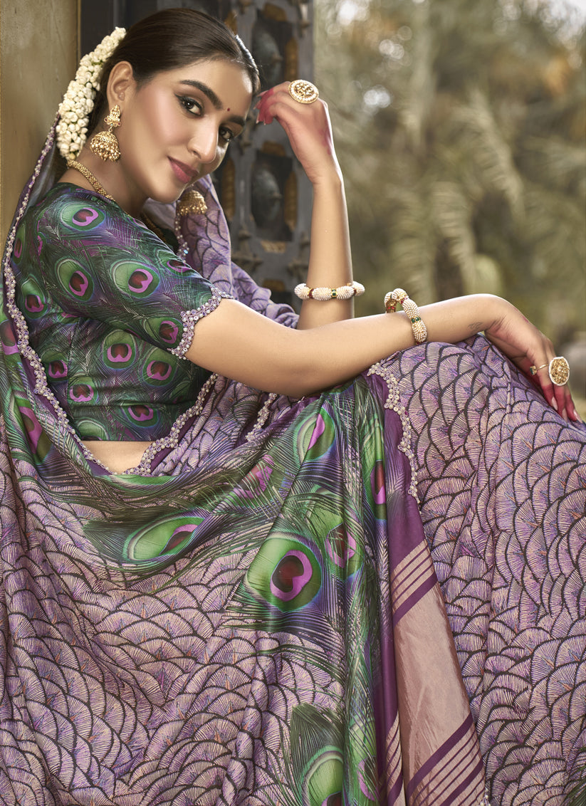 Mauve Gajji Silk Designer Saree for Wedding