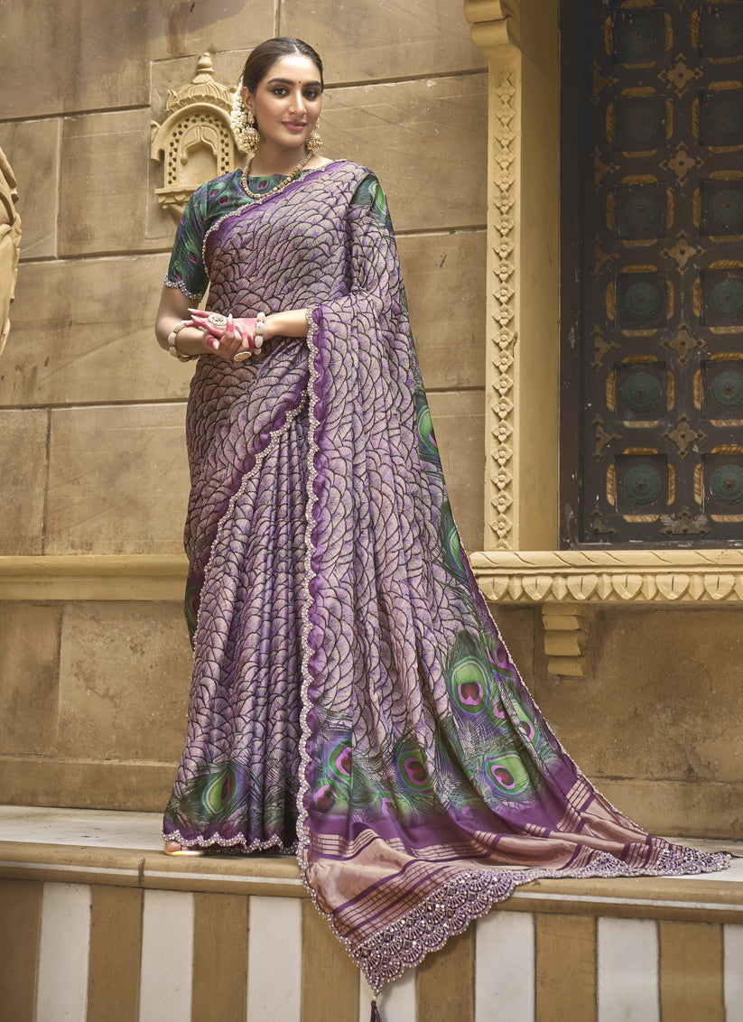 Mauve Gajji Silk Designer Saree for Wedding