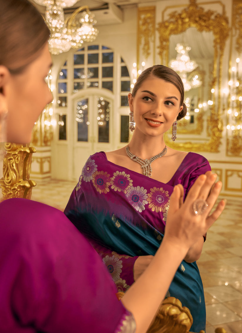 Peacock Blue Banarasi Silk Woven Saree