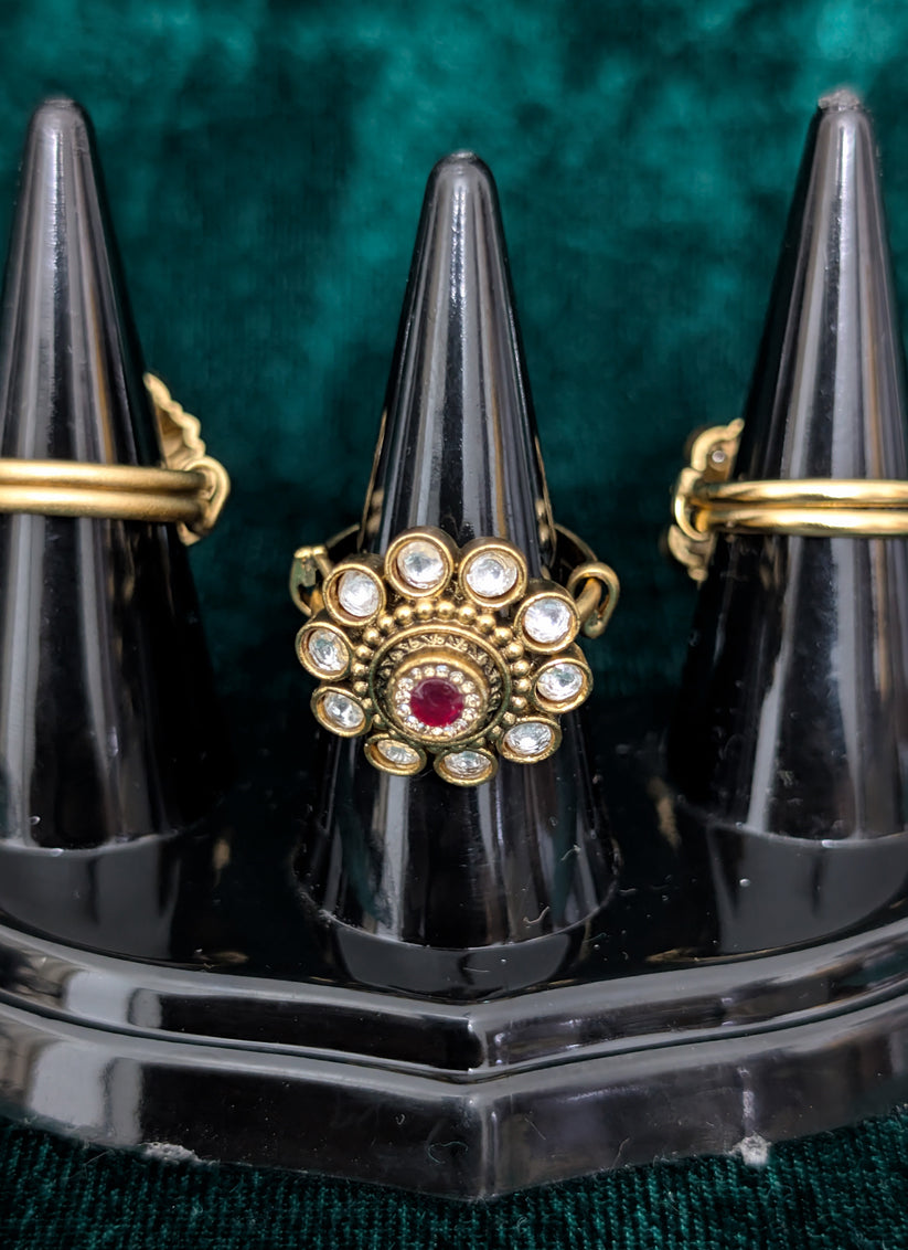 Red Diamond & Gemstone Ring For Women