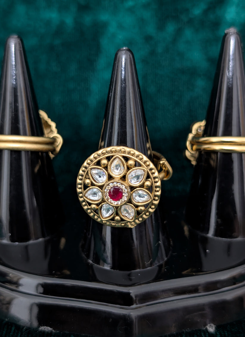 Red Diamond & Gemstone Ring For Women