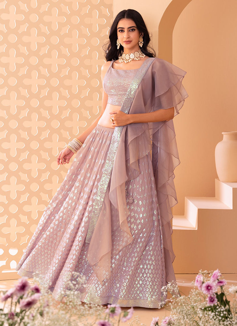 Light Pink Embroidered Georgette Lehenga Choli Set