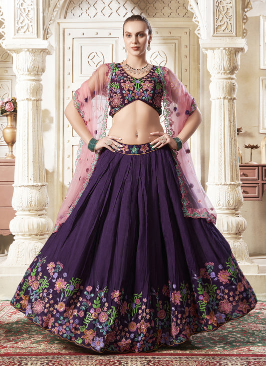 Burgundy Silk Embroidered Designer Lehenga Choli Set
