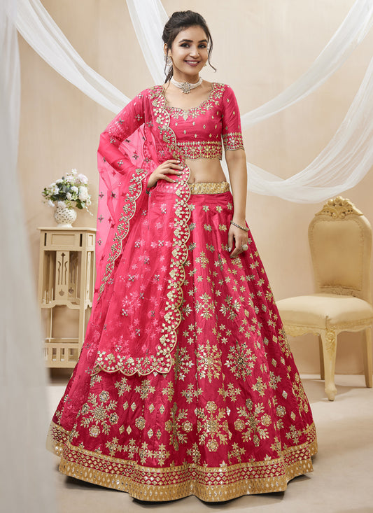 Rani Pink Art Silk Embroidered Lehenga Choli