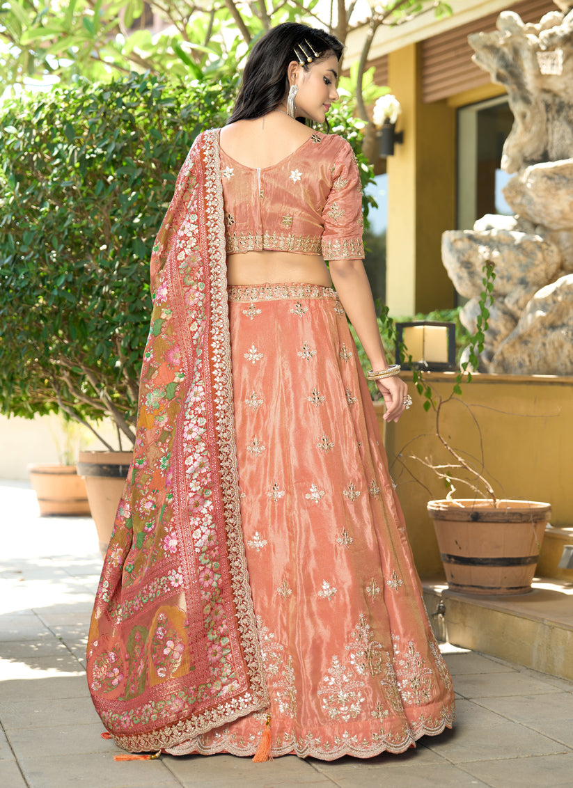 Orange Heavy Embroidered Wedding Lehenga Choli Set