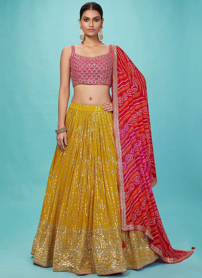 Yellow Heavy Designer Georgette Lehenga Choli