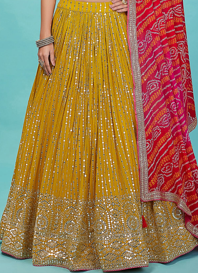 Yellow Heavy Designer Georgette Lehenga Choli
