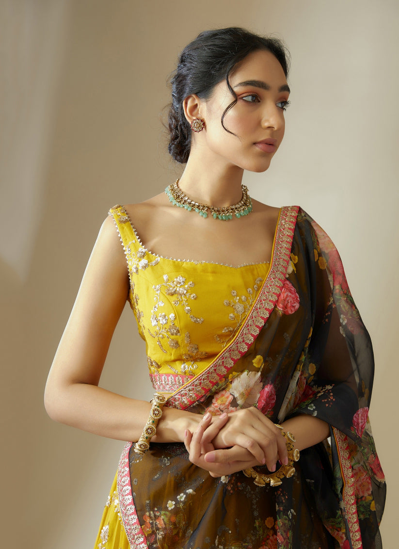 Golden Yellow Heavy Designer Georgette Lehenga Choli