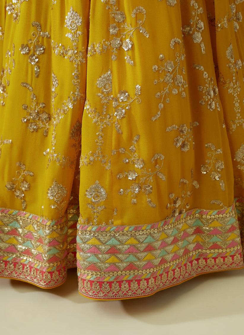 Golden Yellow Heavy Designer Georgette Lehenga Choli