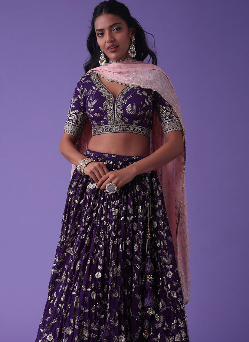 Purple Heavy Designer Georgette Lehenga Choli