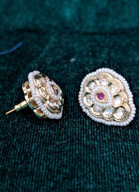 Rose Pink Pearl Gold Plated Kundan Tops