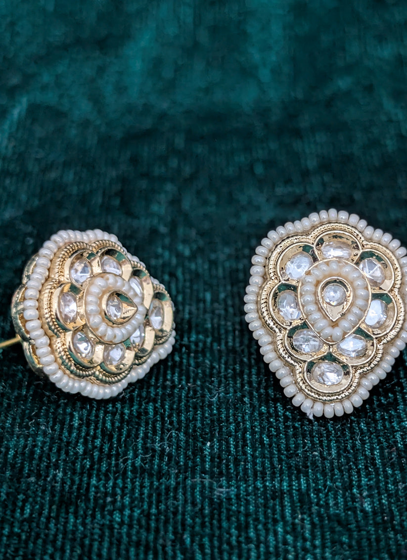 Pearl White Gold Plated Kundan Tops