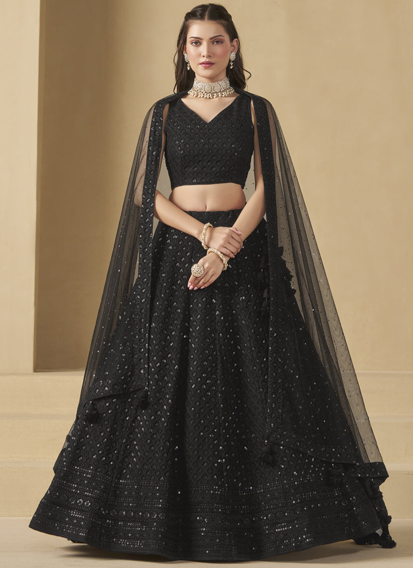 Black Sequins Georgette Embroidered Lehenga Choli