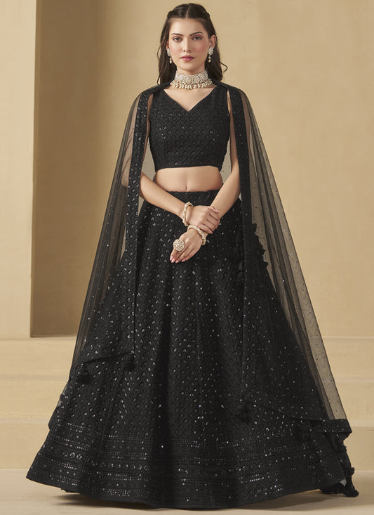 Black Sequins Georgette  Embroidered Lehenga Choli
