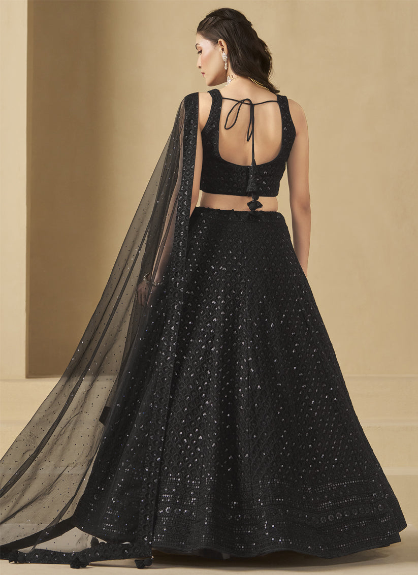 Black Sequins Georgette  Embroidered Lehenga Choli
