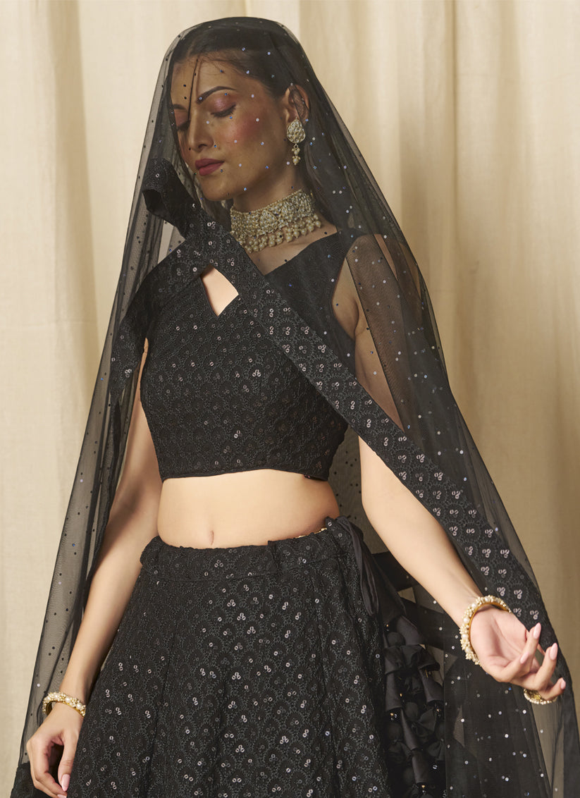 Black Sequins Georgette Embroidered Lehenga Choli