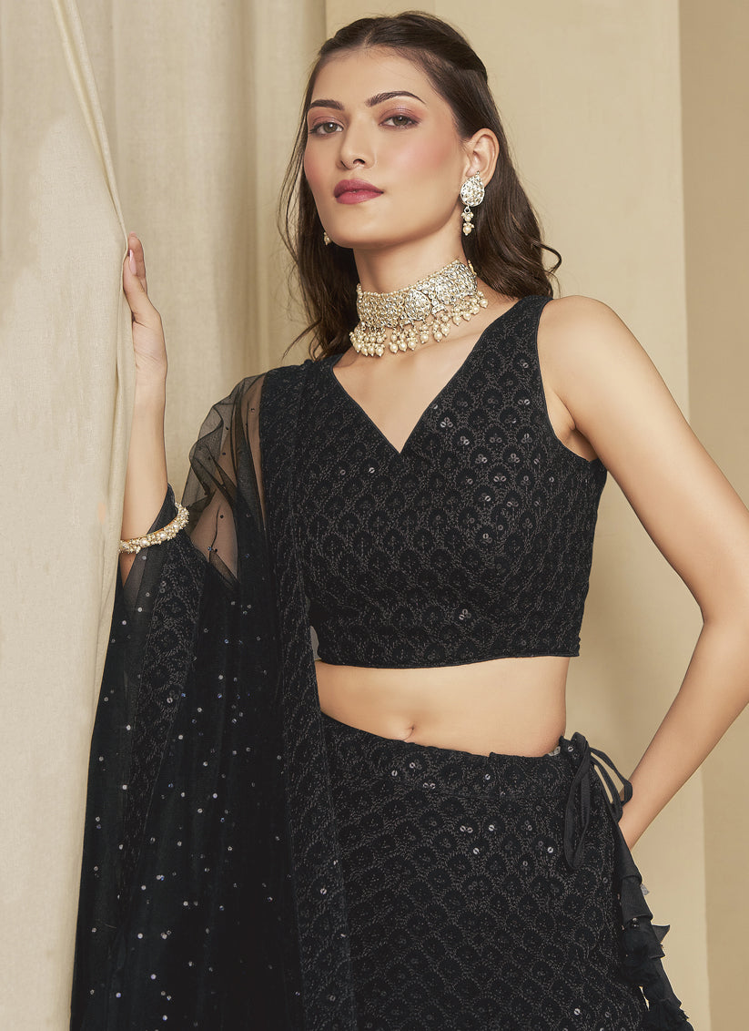 Black Sequins Georgette Embroidered Lehenga Choli