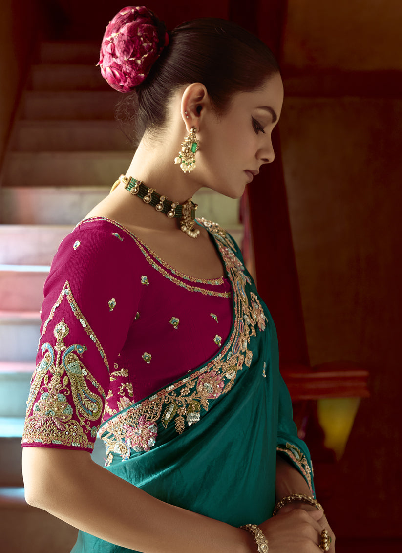 Peacock Green Embroidered Designer Wedding Saree