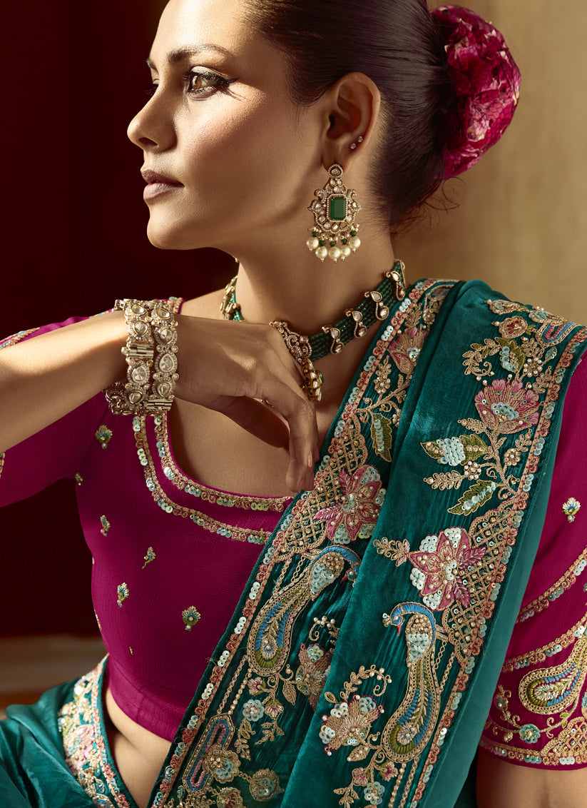 Peacock Green Embroidered Designer Wedding Saree
