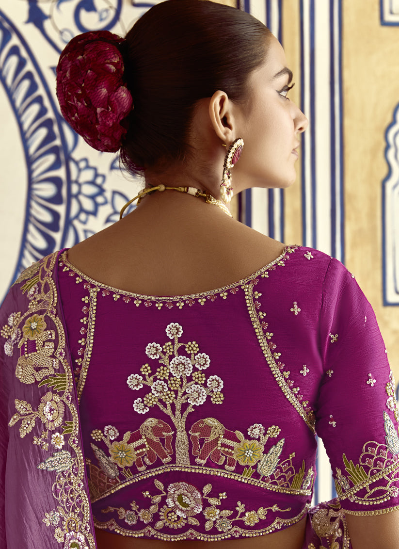 Onion Pink Embroidered Designer Wedding Saree