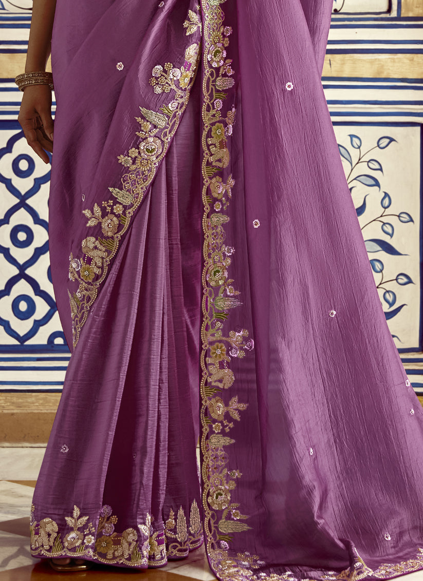 Onion Pink Embroidered Designer Wedding Saree
