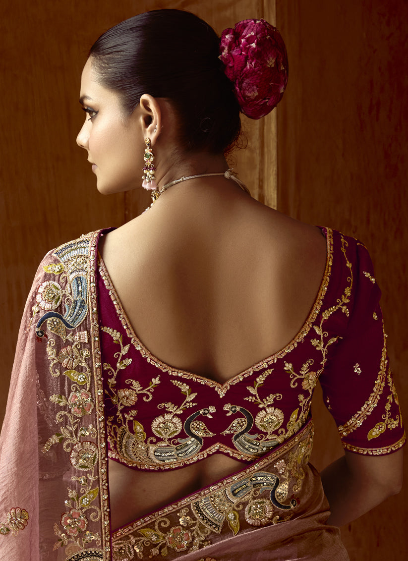 Rose Taupe Embroidered Designer Wedding Saree