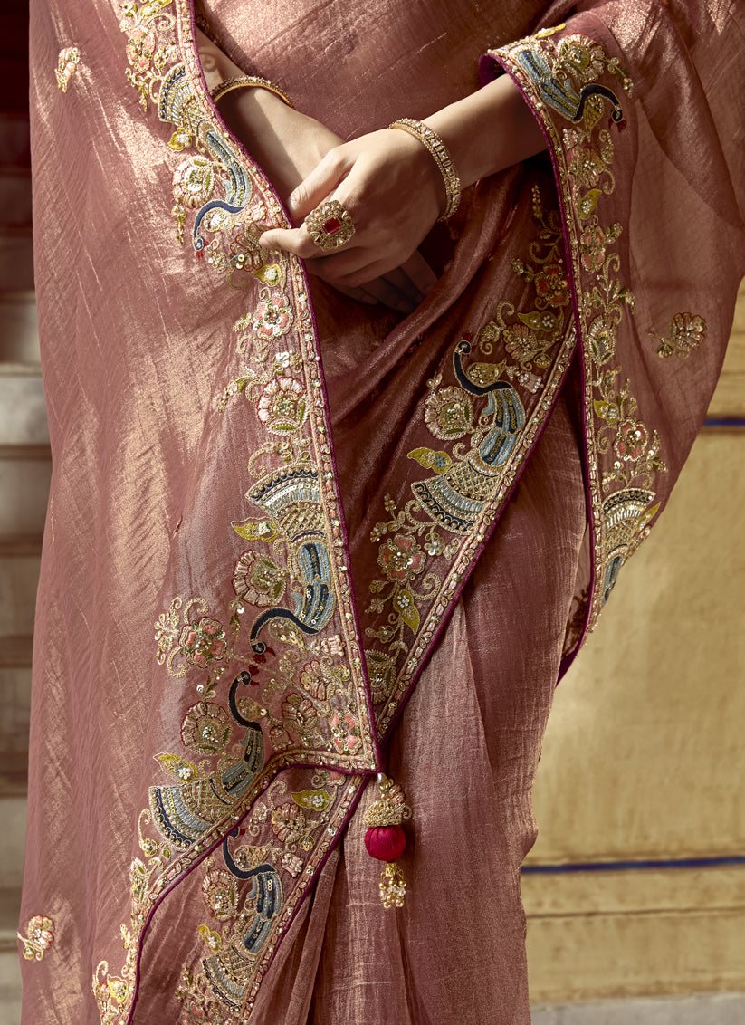Rose Taupe Embroidered Designer Wedding Saree