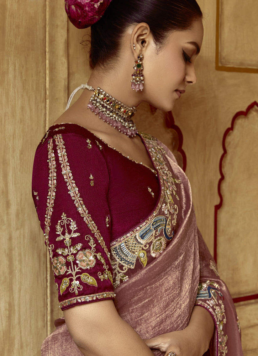 Rose Taupe Embroidered Designer Wedding Saree