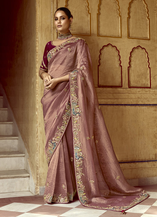 Rose Taupe Embroidered Designer Wedding Saree