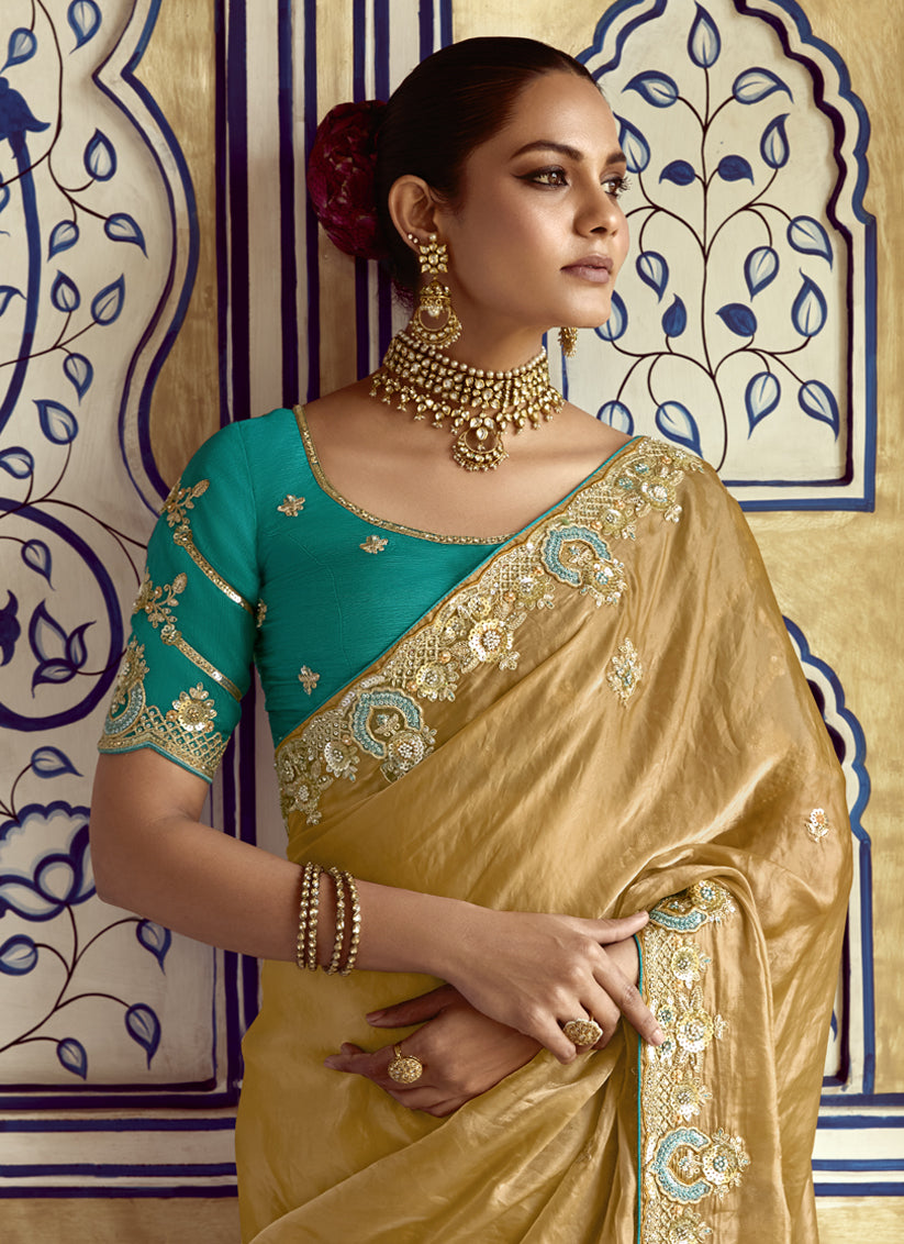 Fawn Embroidered Designer Wedding Saree