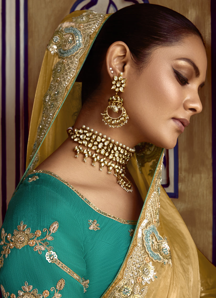 Fawn Embroidered Designer Wedding Saree