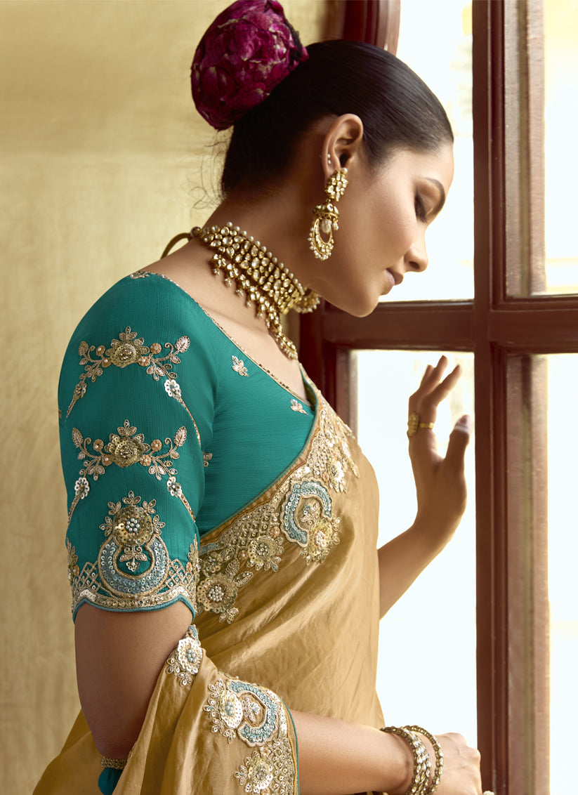 Fawn Embroidered Designer Wedding Saree
