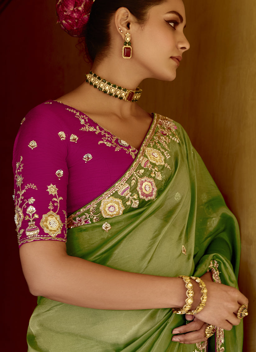 Fern Green Embroidered Designer Wedding Saree
