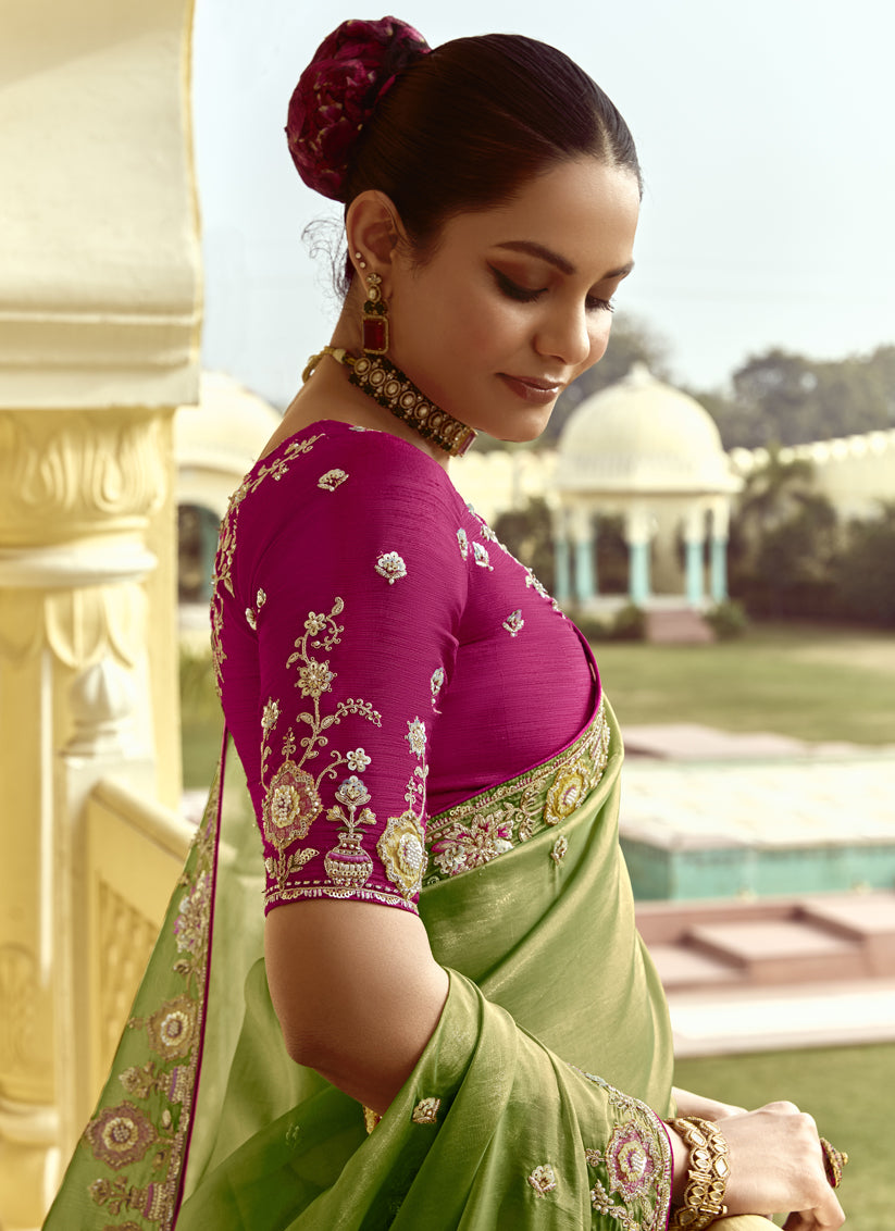 Fern Green Embroidered Designer Wedding Saree