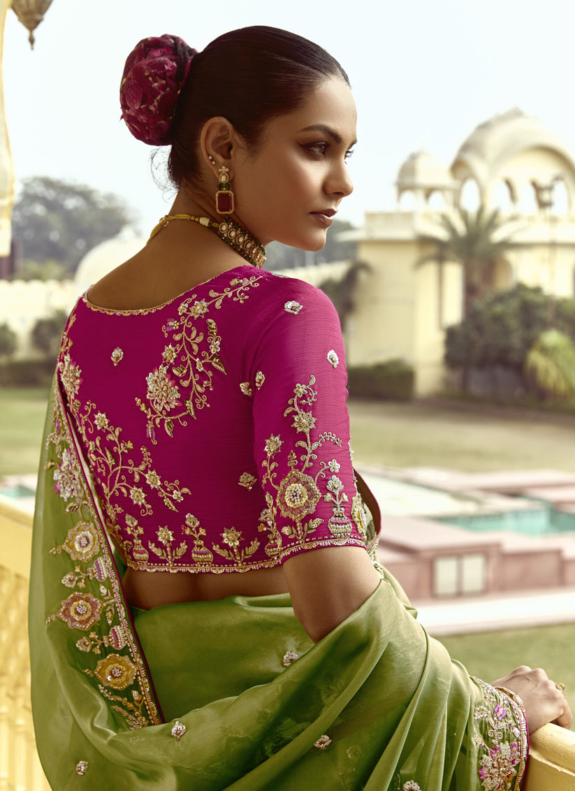 Fern Green Embroidered Designer Wedding Saree
