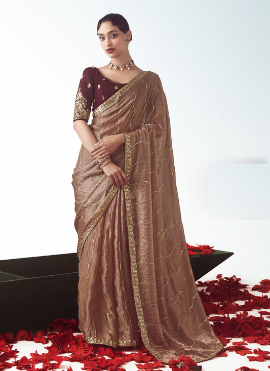 Rose Gold Tissue Organza Embroidered Wedding Saree