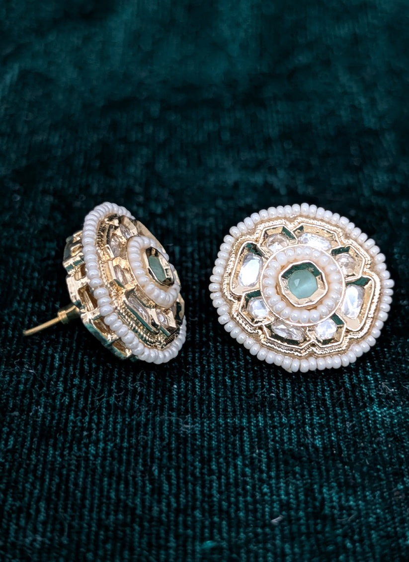 Fine Peach Pearl Gold Plated Kundan Tops