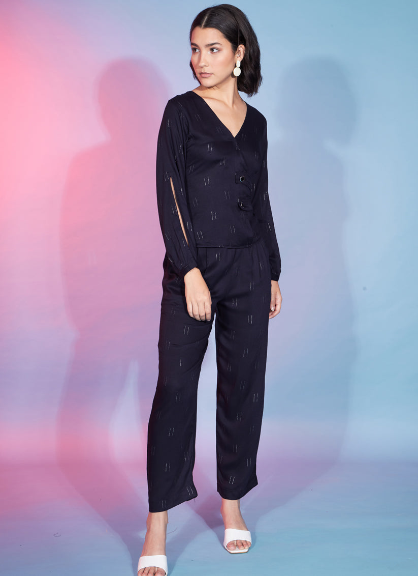 Navy Blue Viscose Rayon Printed Crepe Co-Ord Set