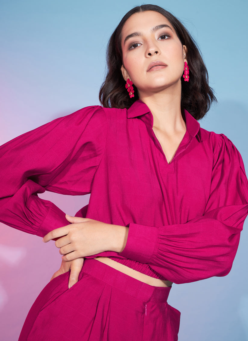 Deep Pink Viscose Rayon Printed Crepe Co-Ord Set