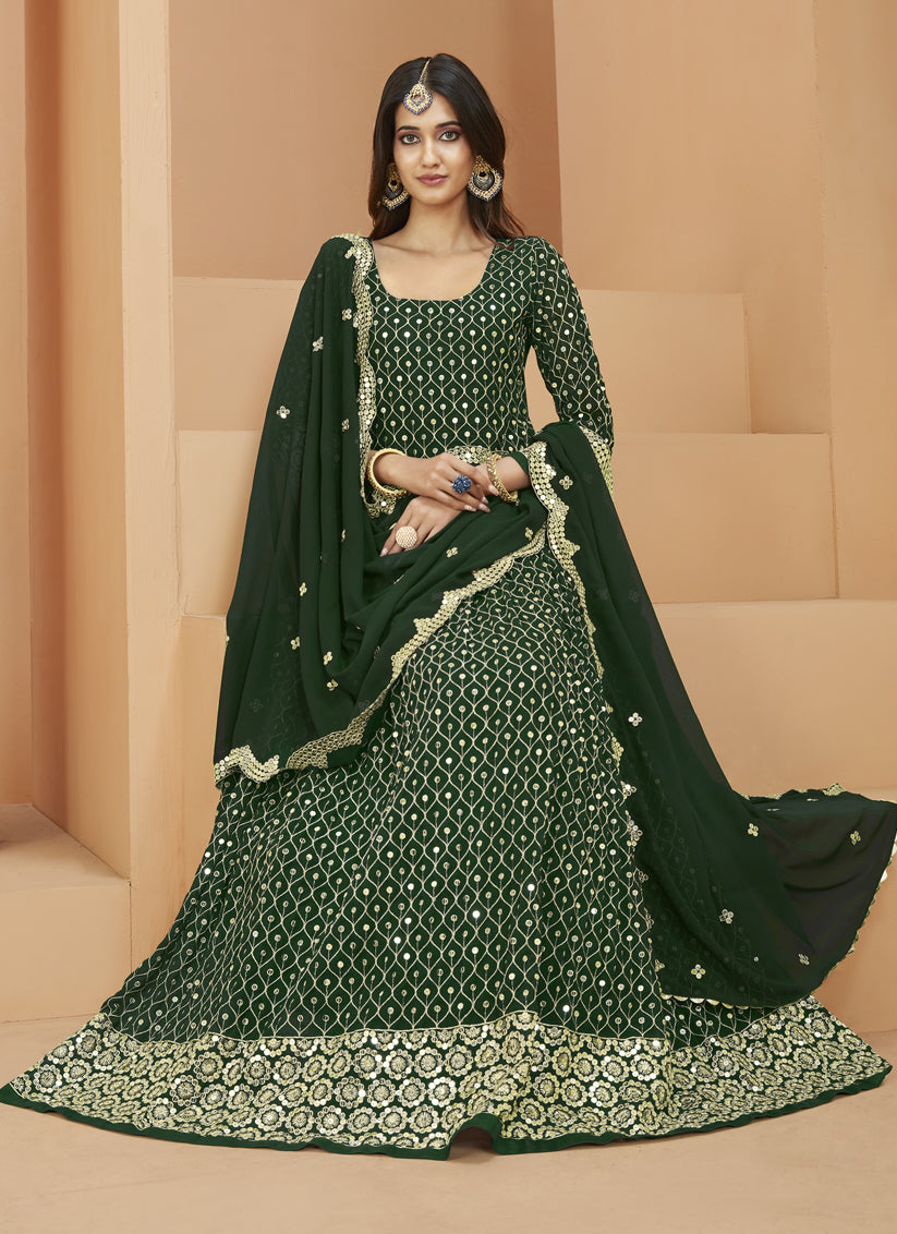 Forest Green Georgette Embroidered Anarkali Suit
