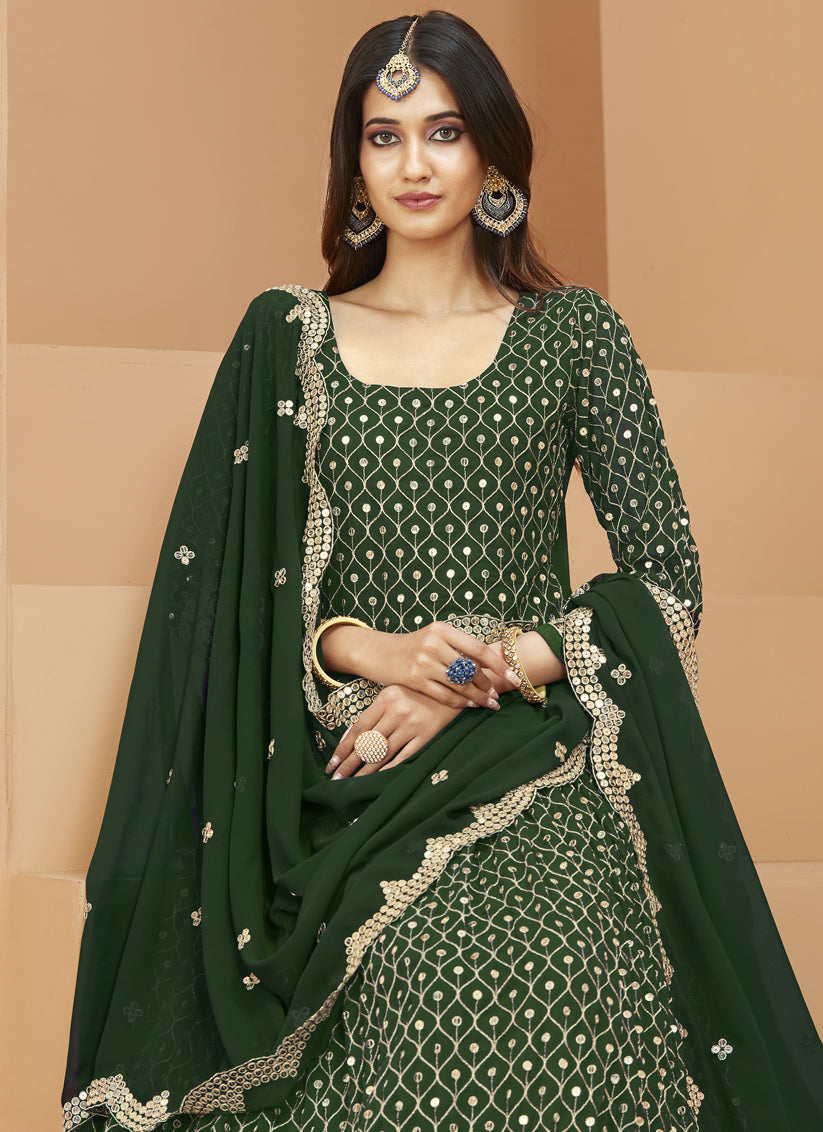 Forest Green Georgette Embroidered Anarkali Suit